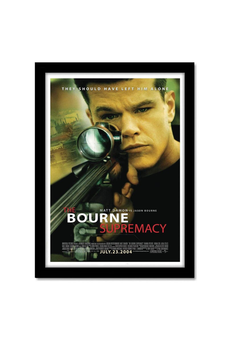 GRAY WALL - The Bourne Supremacy Movie Framed Poster Acrylic Glass For Room & Office (10 Inch X 13 Inch, Multicolor) - Image 1