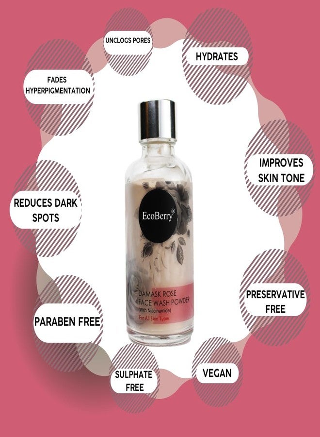 EcoBerry Damask Rose Face Wash Powder, Hydrates and Soothes, Even skin Tone, Balance oil Production, Anti-Aging, Exfoliation and Cleansing, 100% Pure and Natural, Handmade, Chemical Free | 50g - Image 4