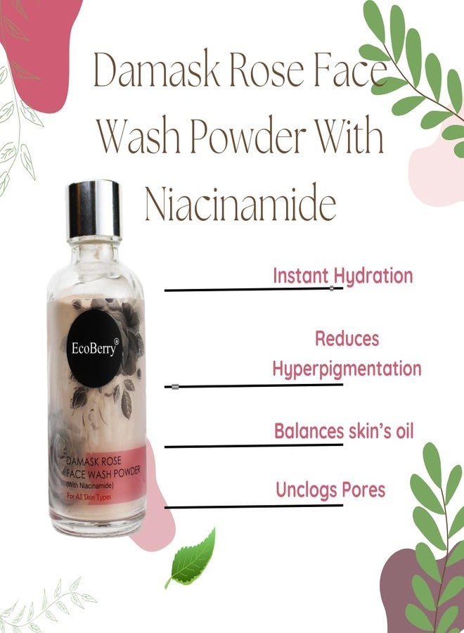 EcoBerry Damask Rose Face Wash Powder, Hydrates and Soothes, Even skin Tone, Balance oil Production, Anti-Aging, Exfoliation and Cleansing, 100% Pure and Natural, Handmade, Chemical Free | 50g - Image 2