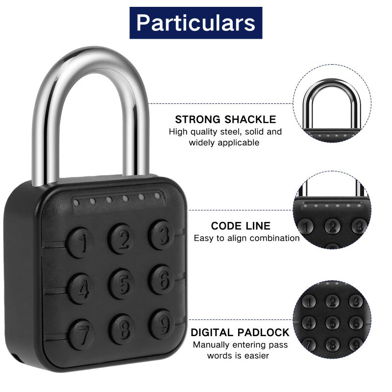 Abizarch Combination Lock, 6 Digit Password Locker Lock, Aluminum Alloy Code Digital Padlock, Push Button Security Safe Padlock, Combination Padlock for Gym and School Lockers(black) - Image 3