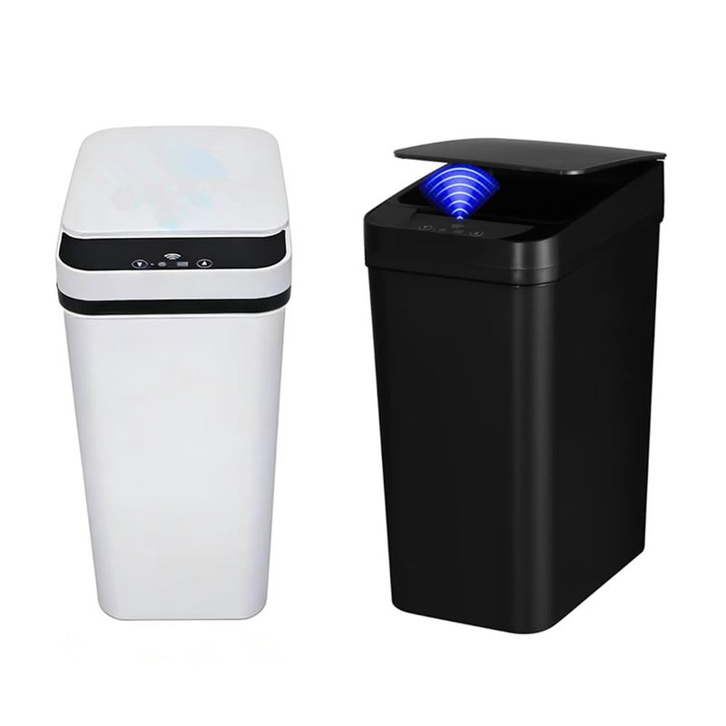 QSFWCSM 2 Pack Bathroom Trash can,Smart Touchless Trash Can,Automatic Motion Sensor Trash Bin with Lid,2.4 Gallon Garbage Can, Kitchen, Bathroom, Office, Bedroom Trash can (Black+White) - Image 1