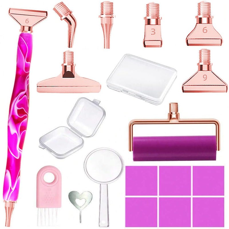 LEIYULY 19PCS Diamond Painting Pen Diamond Painting Art Drill Bead Dot Pen Kit with 6 Threaded Metal Diamond Art Tips 2 Storage BoxesA 3X Magnifying Glass Diamond Art Kits for Adults Purple - Image 3