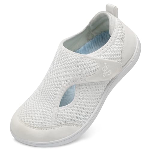 LeIsfIt Womens Wide Diabetic Shoes Adjustable Barefoot Walking Shoes Breathable Zero Drop Sneakers for Wide Width Arthritis Edema Feet White Size 85 - Image 1