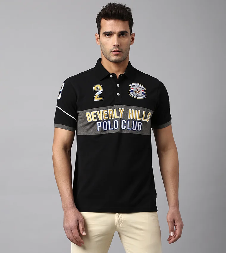 BEVERLY HILLS POLO CLUB Black Regular Fit Cotton Polo T-Shirt