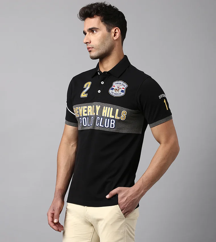BEVERLY HILLS POLO CLUB Black Regular Fit Cotton Polo T-Shirt