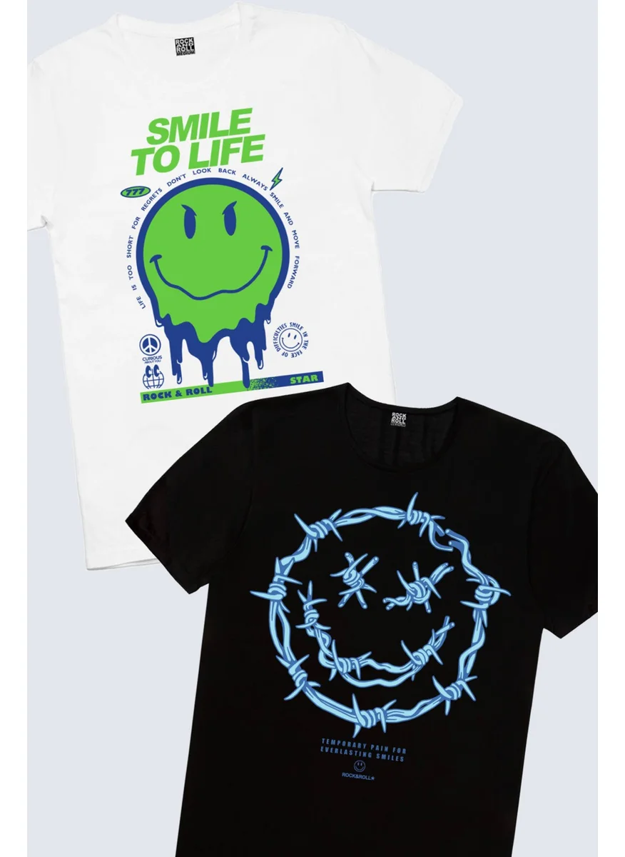 Rock&Roll Rock & Roll Spiky Face Black, Smile to Life White Men's T-Shirt 2-Pack Eco