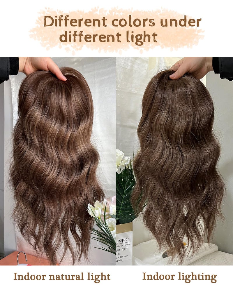 PANEWAY Hair Topper 16Inch Hair Toppers For Women Wavy Curly Brown Highlights Clip In Synthetic Wiglets for Women - Image 5