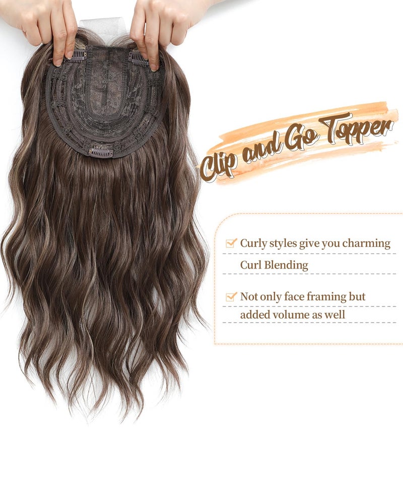 PANEWAY Hair Topper 16Inch Hair Toppers For Women Wavy Curly Brown Highlights Clip In Synthetic Wiglets for Women - Image 3