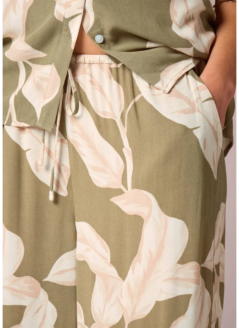 Matalan Et Vous Khaki Co Ord Leaf Print Wide Leg Trousers