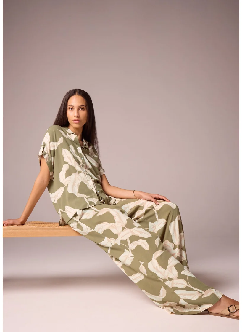 Matalan Et Vous Khaki Co Ord Leaf Print Wide Leg Trousers