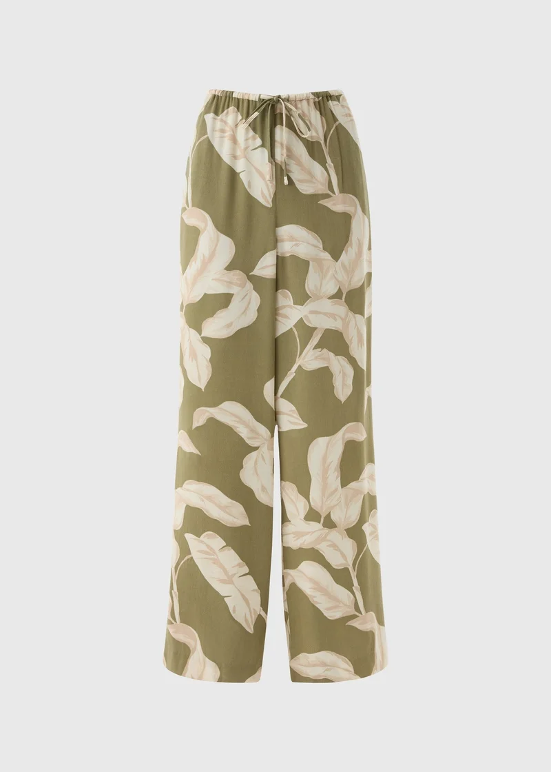 Matalan Et Vous Khaki Co Ord Leaf Print Wide Leg Trousers