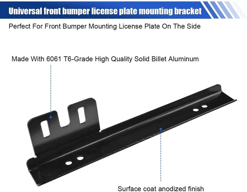 LHDOS Car License Plate Bracket Holder, Aluminum Front Bumper License Plate Relocator Frame Holder Bar, License Plate Mount Bracket Kit with Bolts and Nuts, Universal License Plate Holder (Black) - Image 4