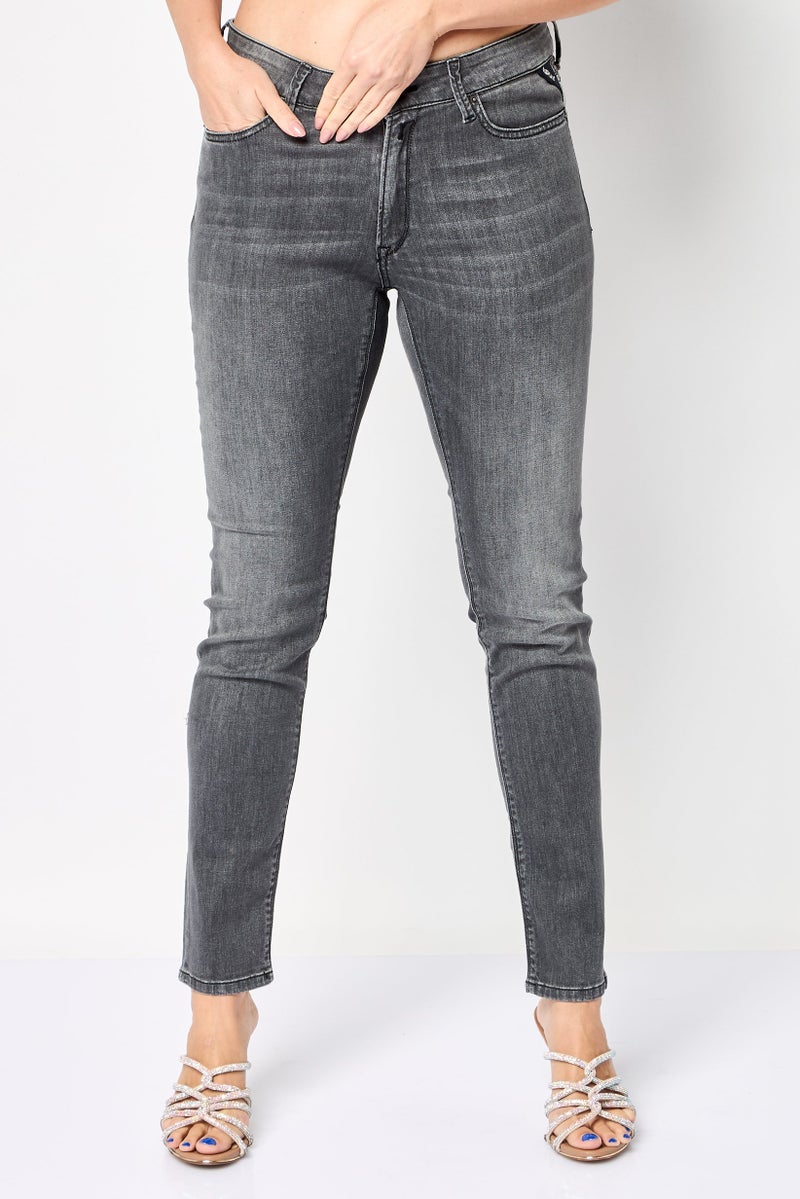 Replay Women Skinny Fit Washed Stretchable Denim Jeans, Grey - Image 1