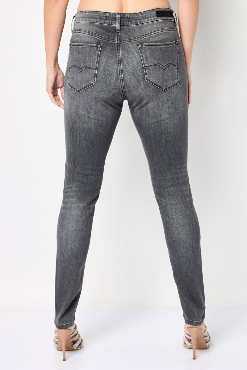 Replay Women Skinny Fit Washed Stretchable Denim Jeans, Grey - Image 2