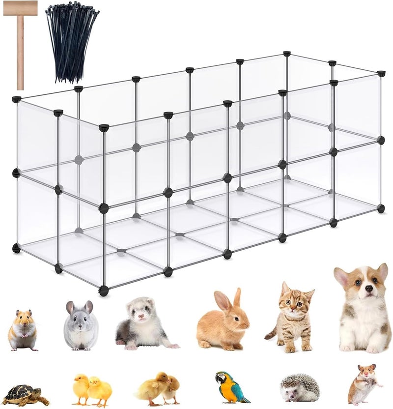 DINMO Guinea Pig Cages with Floor, Puppy Playpen, Small Animal Playpen for Rabbit, Bunny, Ferret, Hedgehog, DIY, Expanded, Portable, Exercise Fence, 61.2 x 24.8 x 24.8inch - Image 1