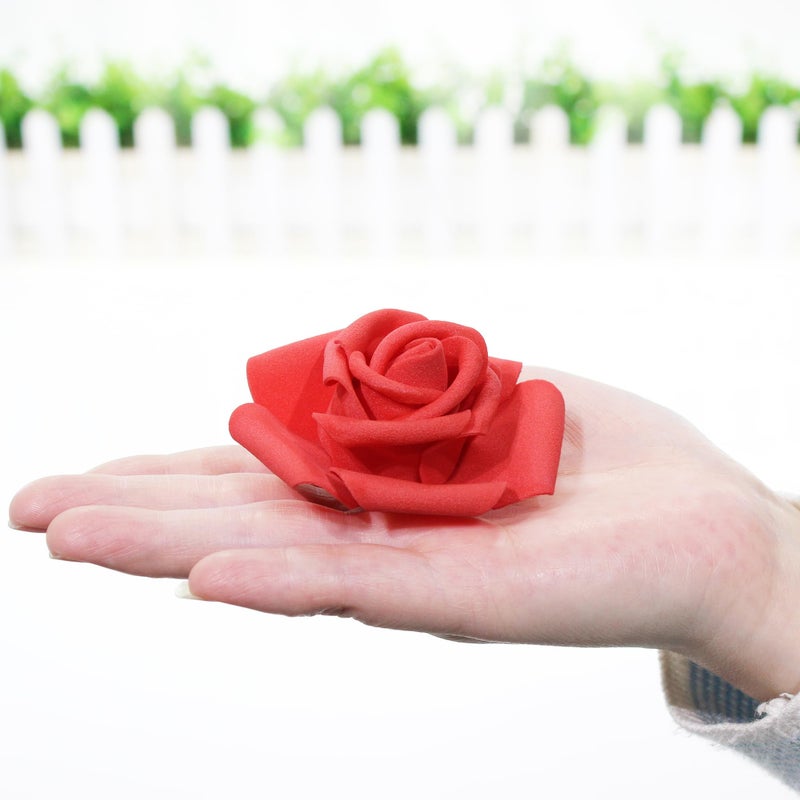 Vignor 100 Pcs 3 Inch Artificial Flowers Bulk 5 In 1 Set Faux Foam Fake Rose Head Wedding Decoration Bridal Shower Centerpiece Arrangement Wall Table Decor Diy Craft (4 Shades Of Red Ivory) - Image 4