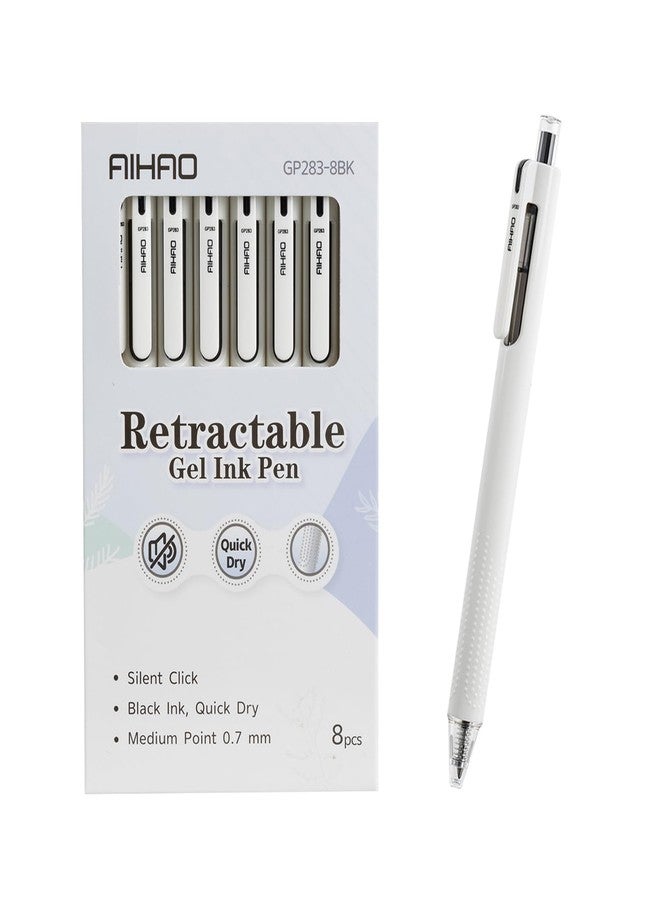 AIHAO 0.7mm Gel Pens, Retractable Black Ink, Quick-Drying & No Bleed, Silent Click, Smooth and Comfortable Writing Pens for Office, School, or Journaling - 8 Pack - Image 1