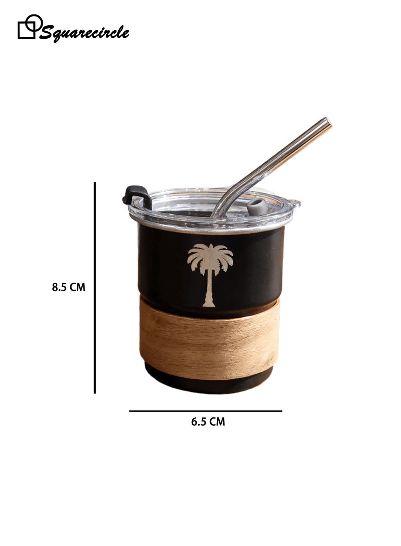 دائرة مربعة كوب سفر من الفولاذ المقاوم للصدأ 304 – تصميم مستوحى من الثقافة العربية مع غطاء محكم وشفاط، 300 مل، للحفاظ على الحرارة والبرودة، خالي من BPA، مثالي للقهوة والشاي والمزيد(أسود) - Image 4