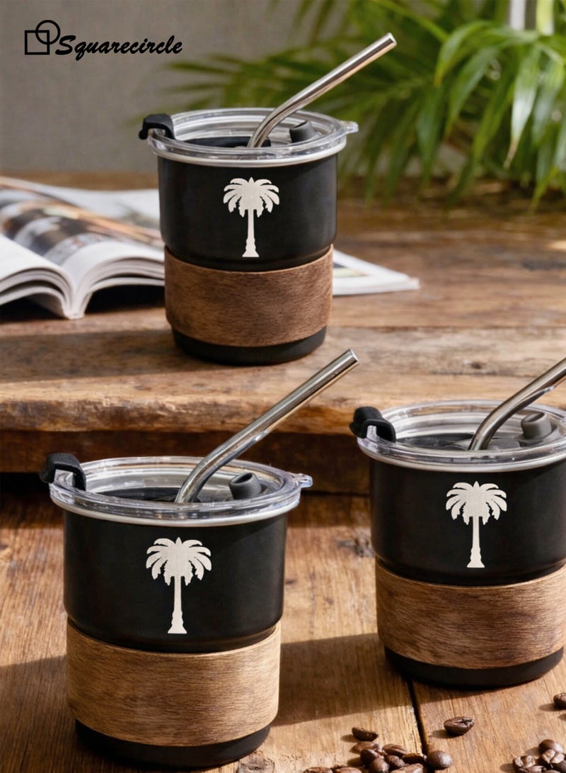 دائرة مربعة كوب سفر من الفولاذ المقاوم للصدأ 304 – تصميم مستوحى من الثقافة العربية مع غطاء محكم وشفاط، 300 مل، للحفاظ على الحرارة والبرودة، خالي من BPA، مثالي للقهوة والشاي والمزيد(أسود) - Image 5