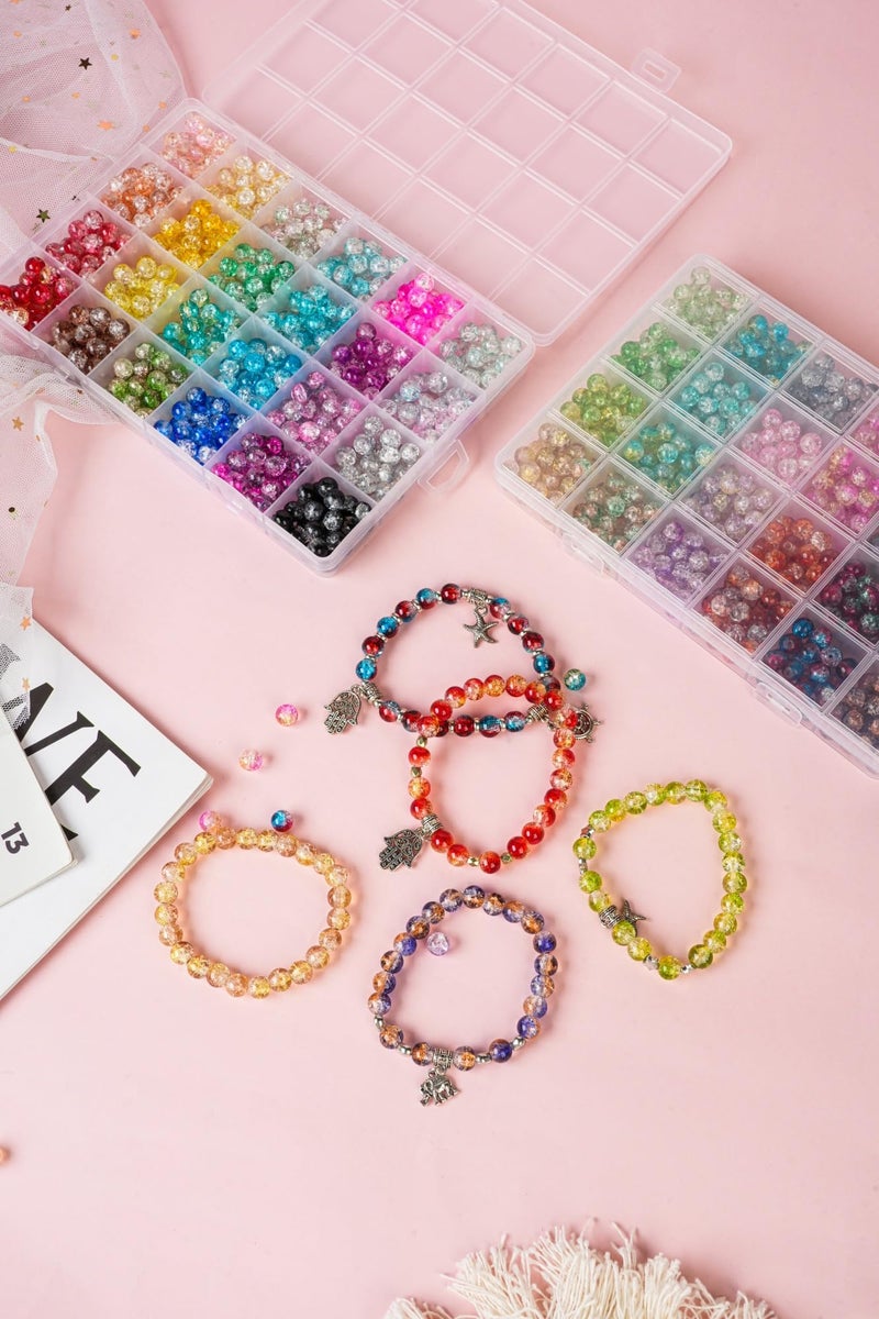 REVKI 1300PCS 8mm Mixed Crackle Glass Beads for Bracelets Making with Accessories, 48 Colors Crystal Glass Beads Jewelry Making Kit, Round Beads for DIY Bracelet Crafts - Image 5
