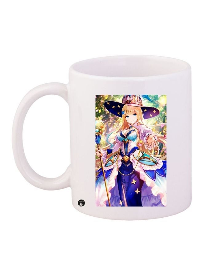 Cartoon Girl Printed Coffee Mug White/Purple/Blue 11ounce