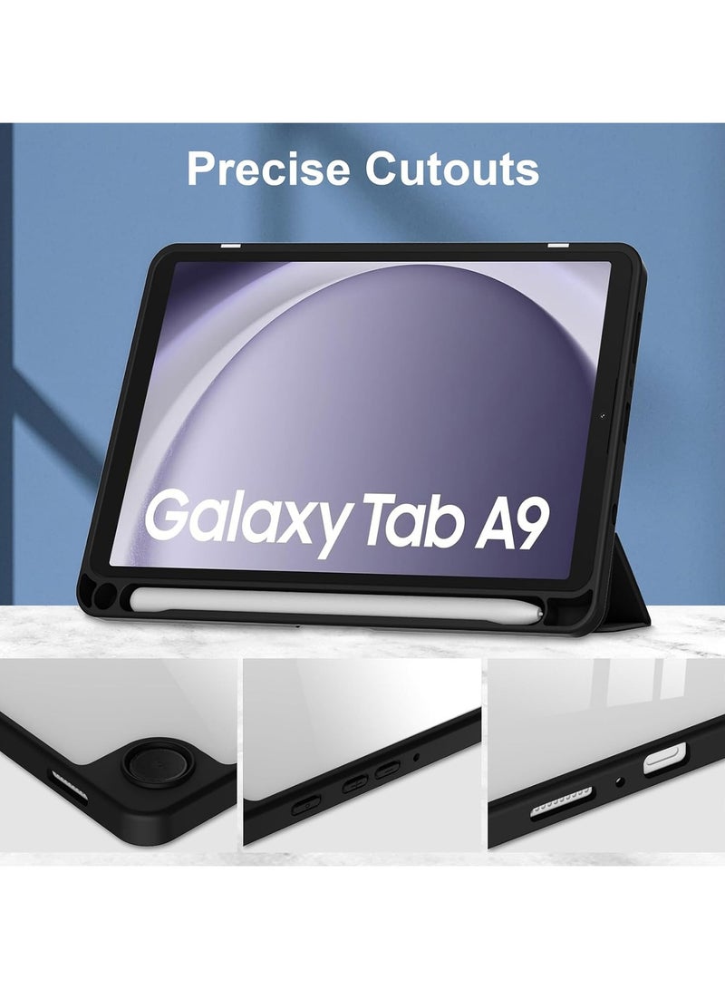 Hybrid Slim Case with Pen Holder for Samsung Galaxy Tab A9 8.7 Inch 2023 Model (SM-X110/X115/X117) Clear Transparent Back Shell, Black - Image 3