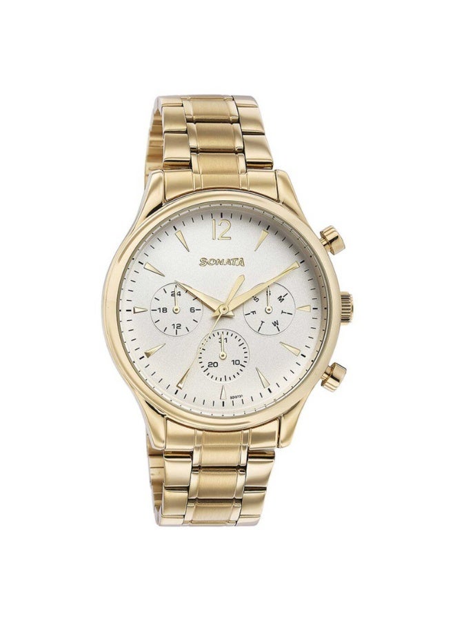 Sonata 77146YM01 Men’s Watch – White Multifunction Dial, Golden Stainless Steel Strap, Quartz Movement, 30 m Water Resistance - Image 2