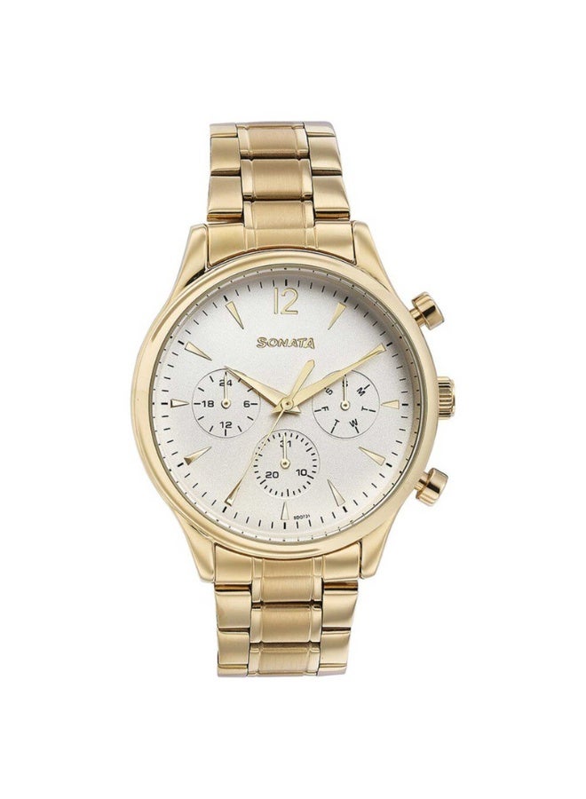 Sonata 77146YM01 Men’s Watch – White Multifunction Dial, Golden Stainless Steel Strap, Quartz Movement, 30 m Water Resistance - Image 1
