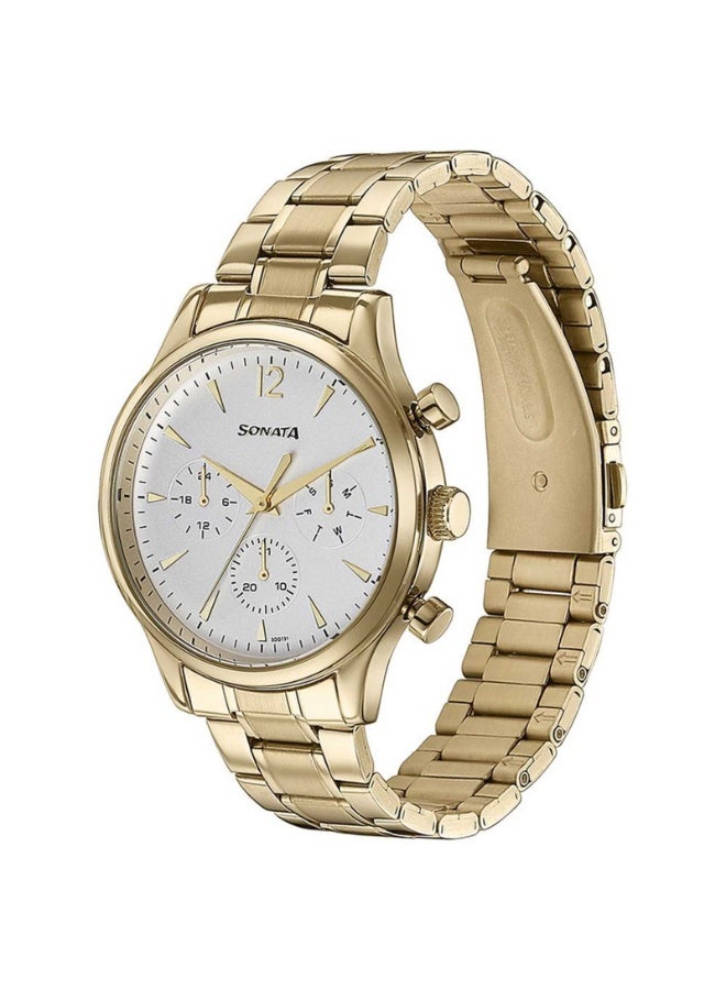 Sonata 77146YM01 Men’s Watch – White Multifunction Dial, Golden Stainless Steel Strap, Quartz Movement, 30 m Water Resistance - Image 3