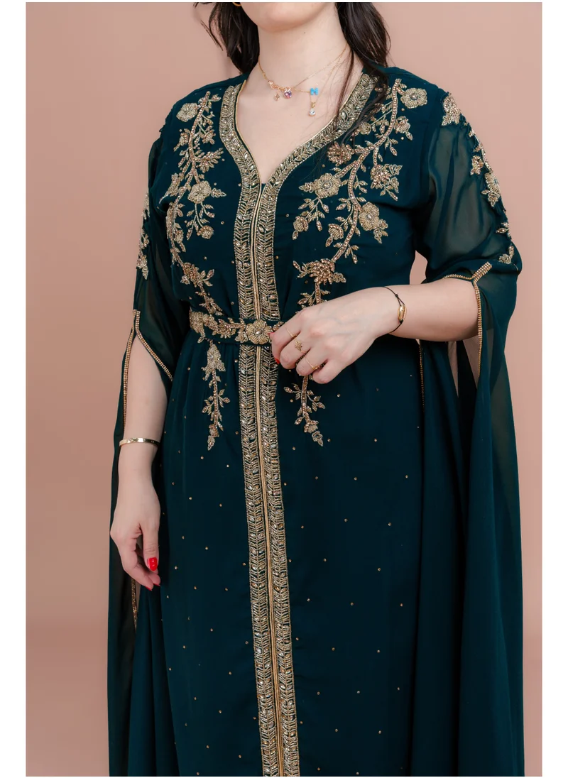 IKKXA Belted Elegant 2-Piece Kaftan IKS504 Green