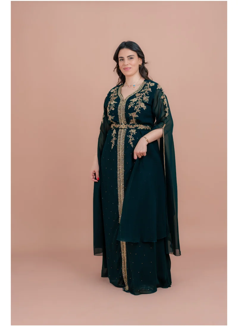 IKKXA Belted Elegant 2-Piece Kaftan IKS504 Green