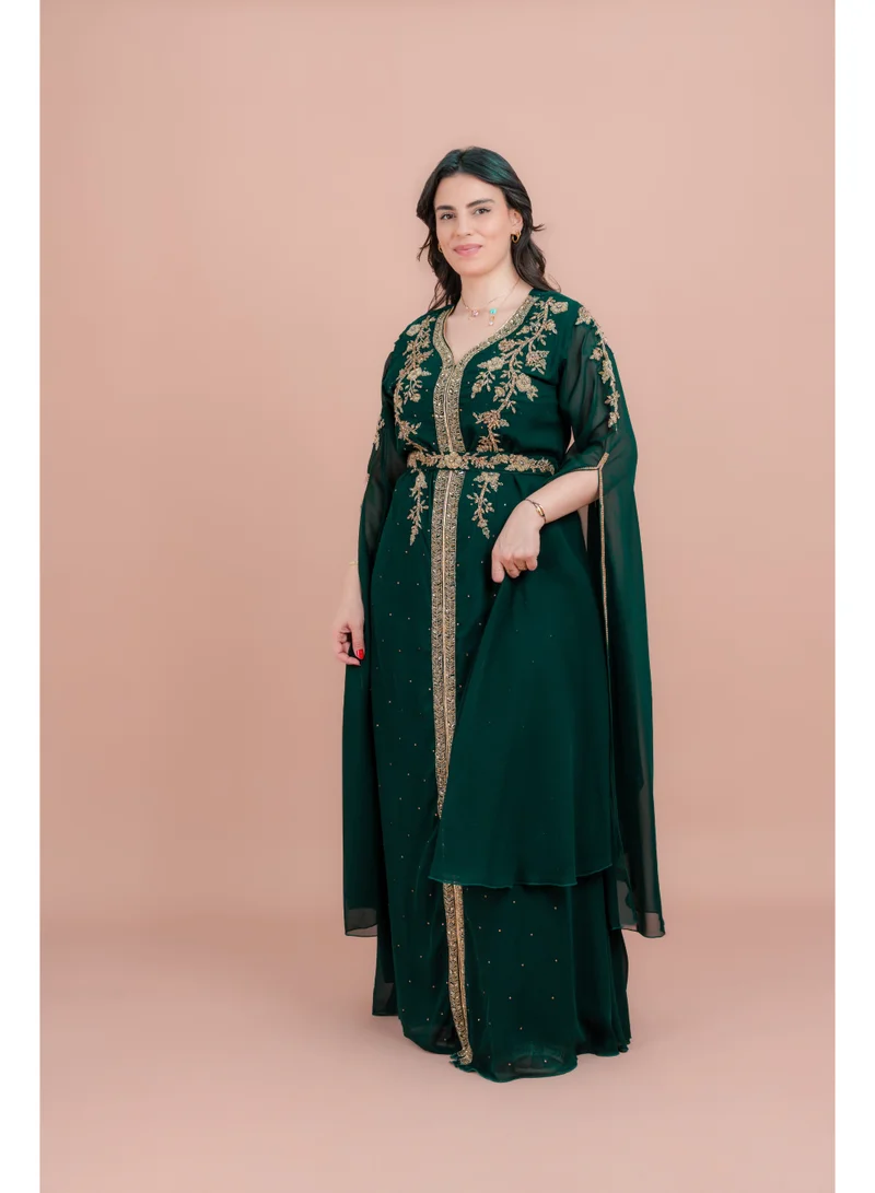 IKKXA Belted Elegant 2-Piece Kaftan IKS504 Green