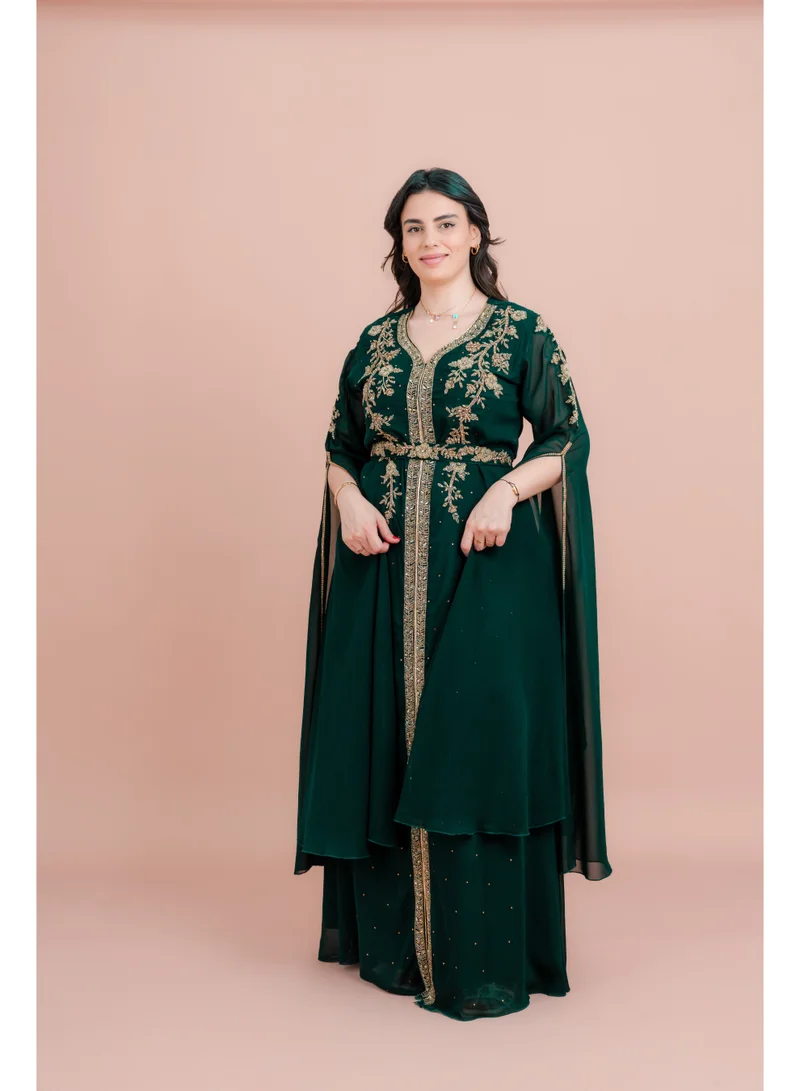 IKKXA Belted Elegant 2-Piece Kaftan IKS504 Green