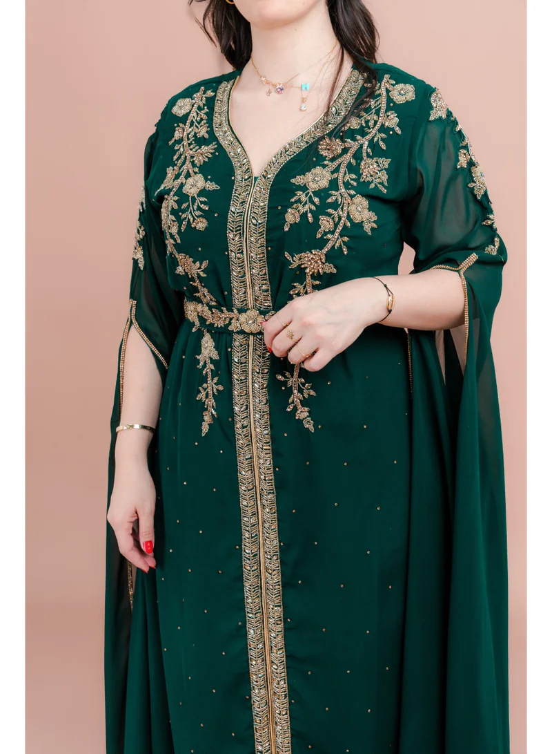 IKKXA Belted Elegant 2-Piece Kaftan IKS504 Green