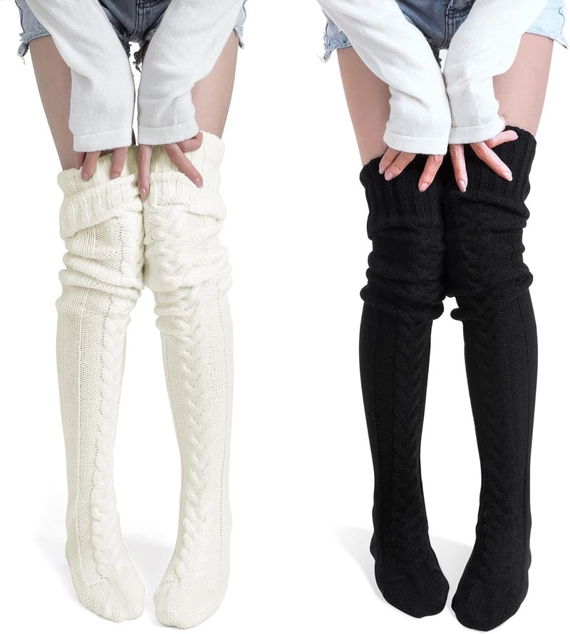 Pcavin Women's Thigh High Socks Over the Knee Cable Knit Boot Socks, Long Warm Fashion Leg Warmers Winter - Image 1