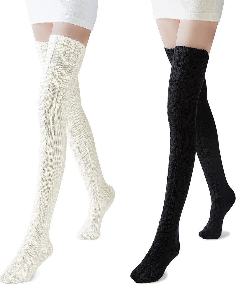 Pcavin Women's Thigh High Socks Over the Knee Cable Knit Boot Socks, Long Warm Fashion Leg Warmers Winter - Image 2