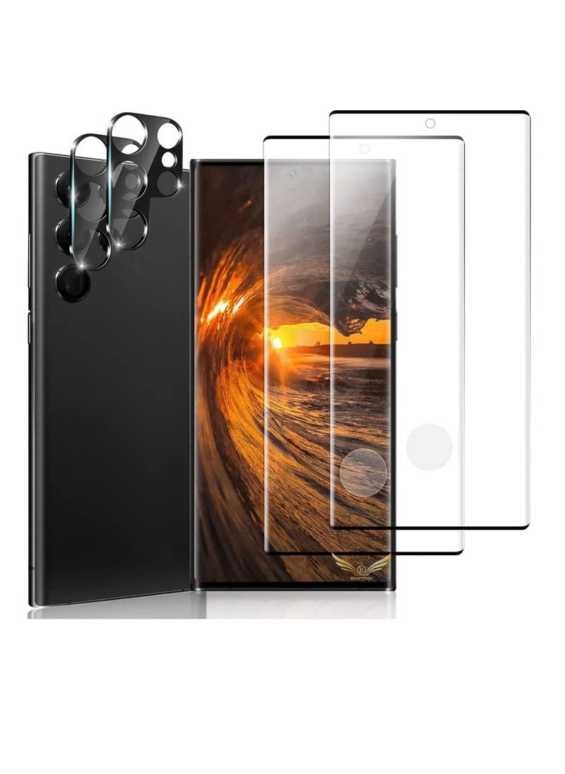 BORTONY Galaxy S23 Ultra 9D Screen Protector with Camera Lens Protector 2+2 HD Tempered Glass 3D Curved Bubble-Free Support Fingerprint Unlock for Samsung Galaxy S23 Ultra 5G 6.8 Inch  - Image 1