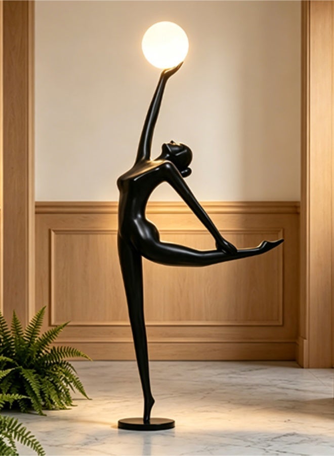 Floor Lamp Black Ballet Dancer Sculpture Floor Lamp - Light Luxury Art Design Lighting, FRP Material & Marble Base, E27 Light Source with Foot Switch, Elegant Decorative Lamp for Living Room Bedroom Hotel Villa Model House Home Decoration - Image 1