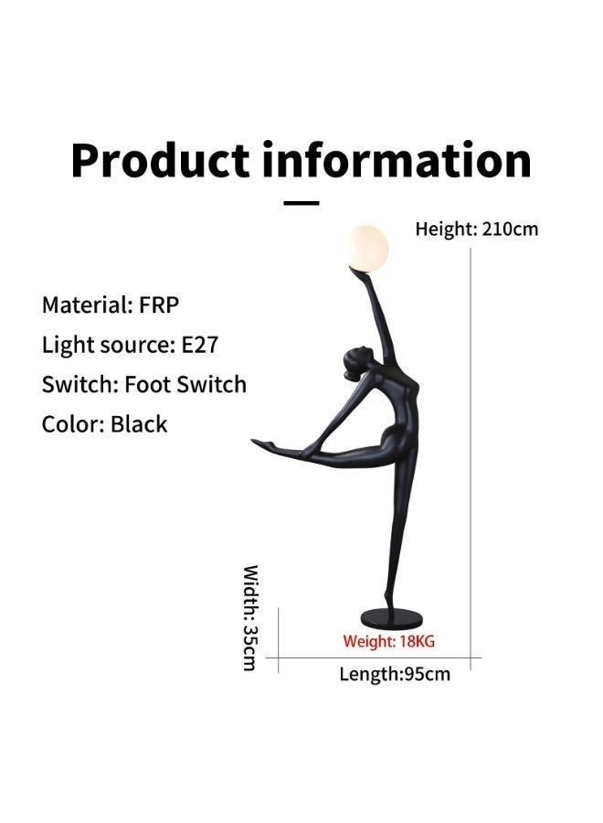 Floor Lamp Black Ballet Dancer Sculpture Floor Lamp - Light Luxury Art Design Lighting, FRP Material & Marble Base, E27 Light Source with Foot Switch, Elegant Decorative Lamp for Living Room Bedroom Hotel Villa Model House Home Decoration - Image 2