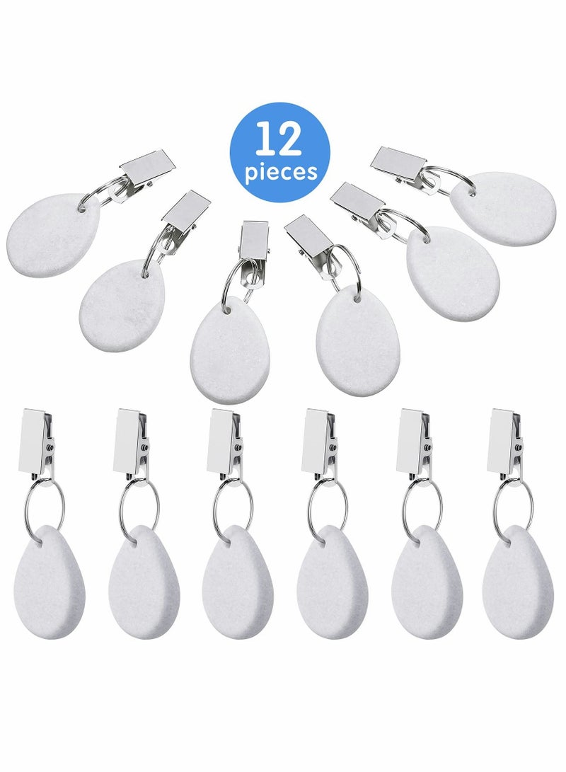 SYOSI Tablecloth Weights Tablecloth Pendant Teardrop Shape Table Cover Weights Stone Table Weights Hangers with Metal Clip for Tablecloth Decoration Family Dinner Outdoor Picnic (White)12 Pieces - Image 2