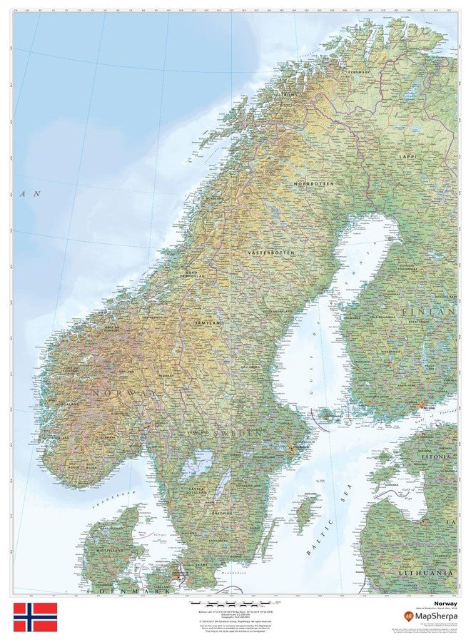 MapSherpa Norway - 24" x 36" Paper Wall Map - Image 1