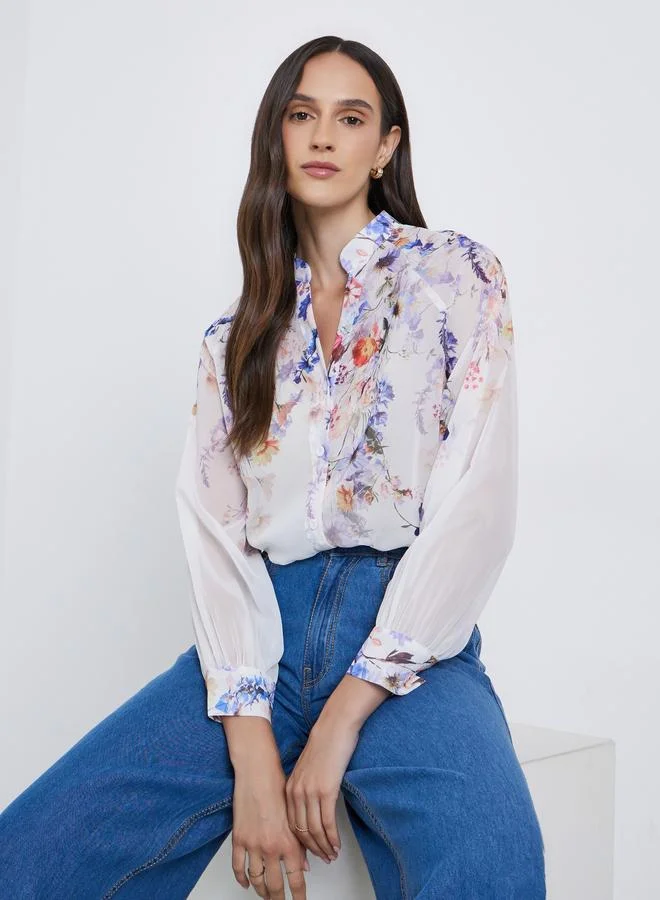 Styli Styli Floral Print Balloon Sleeve Blouse
