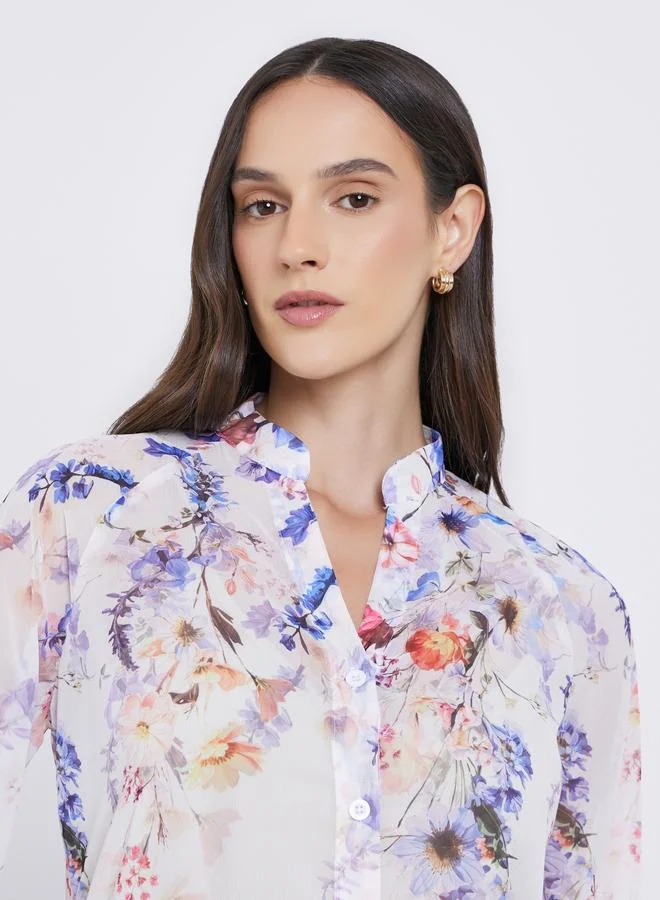 Styli Styli Floral Print Balloon Sleeve Blouse