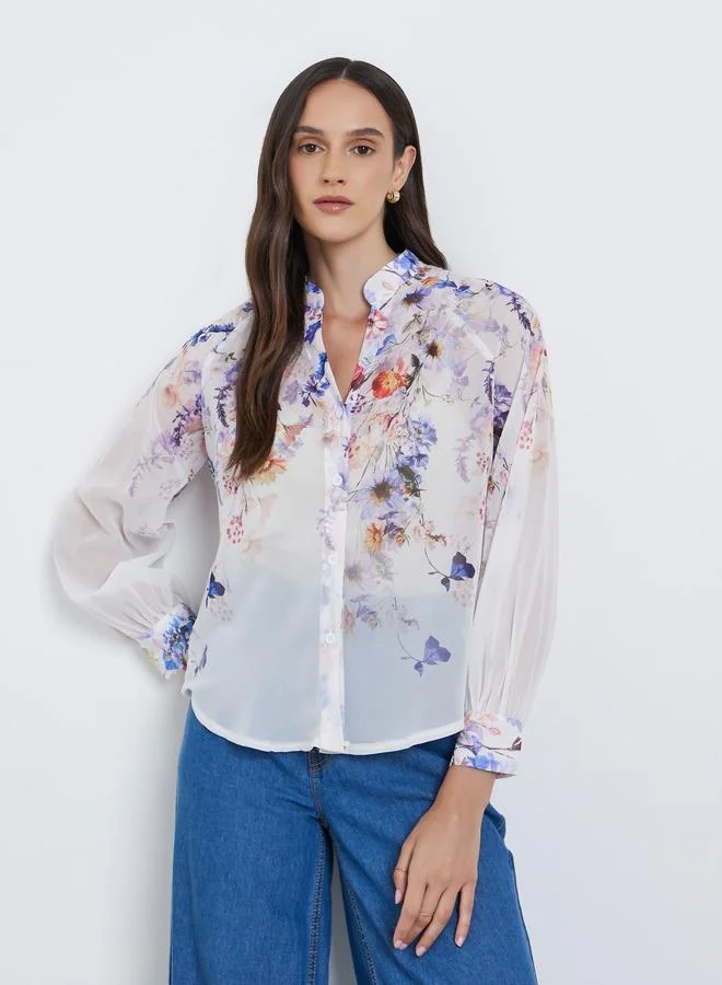 Styli Styli Floral Print Balloon Sleeve Blouse