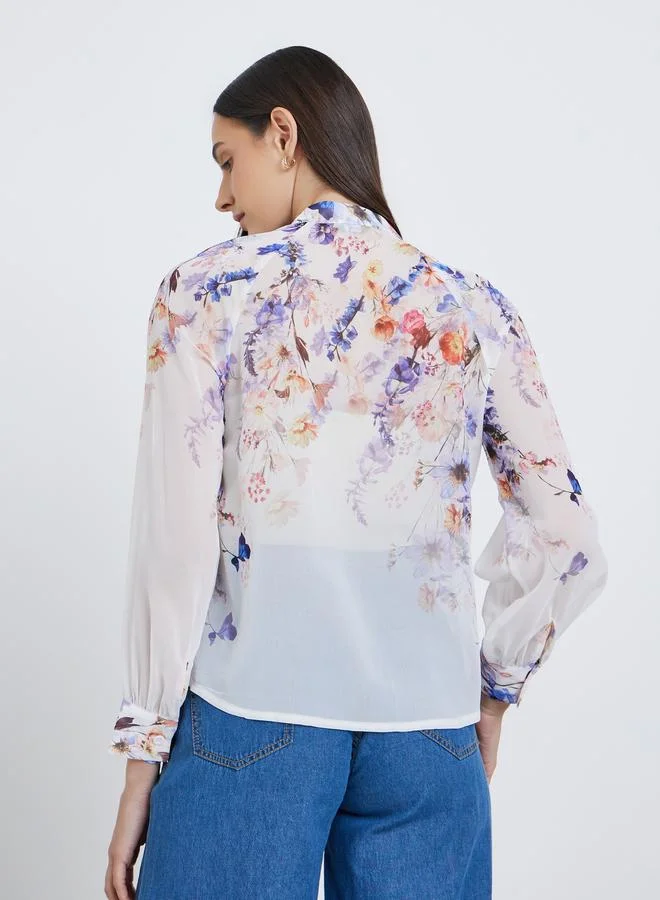 Styli Styli Floral Print Balloon Sleeve Blouse