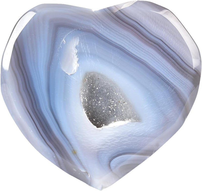 JIC Gem Large Heart Crystal Agate Geode Druzy Palm Worry Stone Reiki Crystals and Healing Stones 3.1-3.5"(80-90mm)
