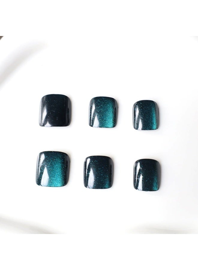 Goolsky Premium Short Square Toenail Press-ons with Blue Cat Eye Finish for Dazzling Glamour - Image 4