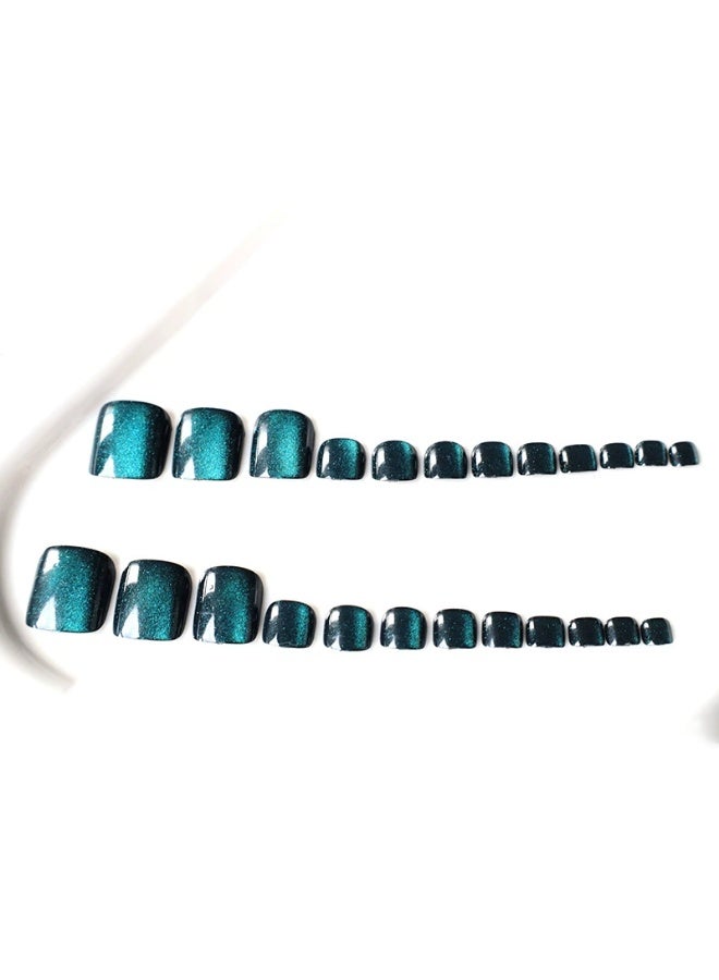 Goolsky Premium Short Square Toenail Press-ons with Blue Cat Eye Finish for Dazzling Glamour - Image 3