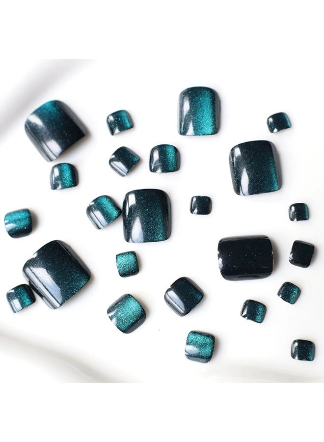 Goolsky Premium Short Square Toenail Press-ons with Blue Cat Eye Finish for Dazzling Glamour - Image 2
