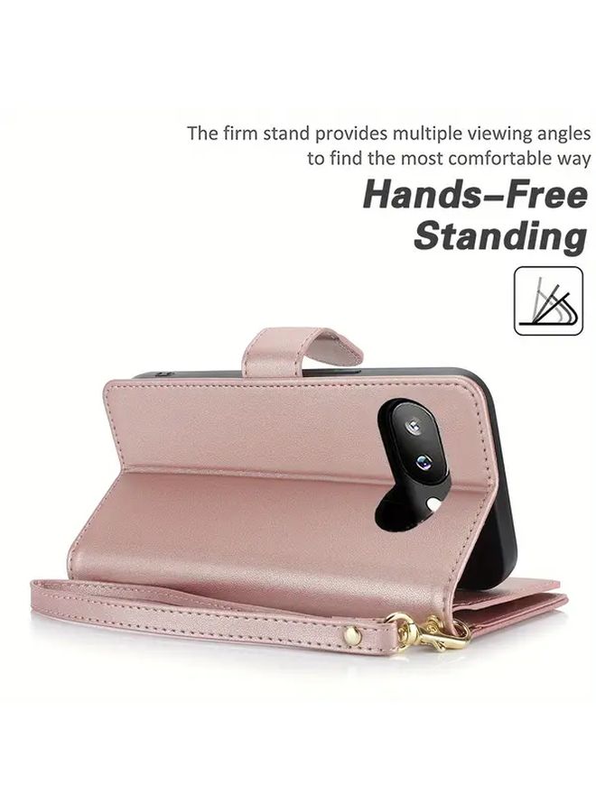 Light Purple Faux Leather Wallet Case for Google Pixel 6a with Stand Card Slots Strap RFID Blocking - Image 3